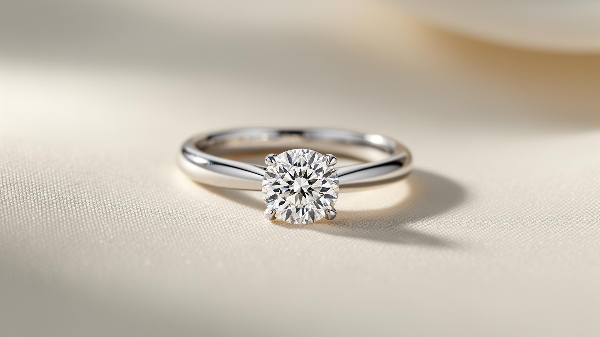 Custom diamond solitaire ring in white gold by KarbonKind